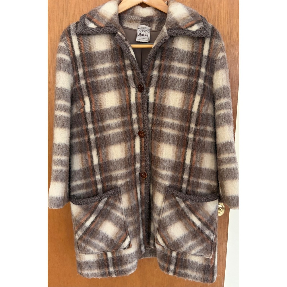 Vintage Marbore France Wool Coat Plaid Size Medium FABULOUS